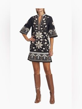 Figue Lynne Floral Embroidered Cotton Tunic Dress Boho Resort Wear Floral